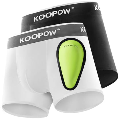 KOOPOW Youth Boys Compression Shorts with Soft Protective Athletic Cup - color: 0206-black/White(2-pack), size: X-Large