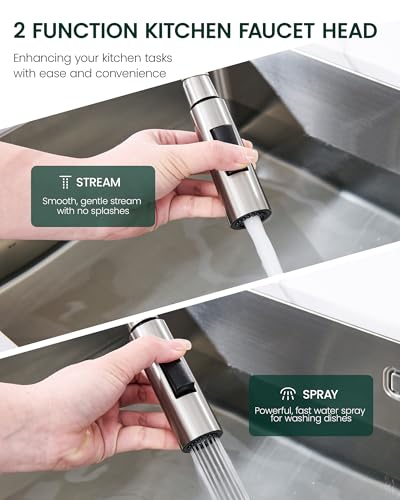 Metal Kitchen Faucet Head Replacement, 2-Mode Pull Down Kitchen Faucet Spray Head with 15 Adapters, High Pressure Sink Sprayer Nozzle Stainless Steel, Brushed Nickel - color: Brushed Nickel
