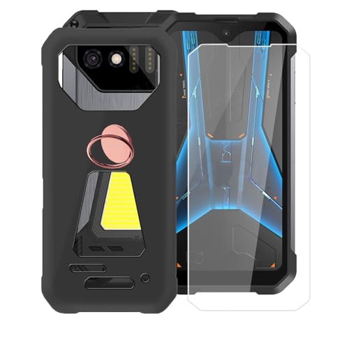for Unihertz 8849 Tank Mini 1 Case, with [ 1 x Tempered Glass Protective Film], Shockproof Soft Cover, [360° Rotation Ring Kickstand] Case for Unihertz 8849 Tank Mini 1 (4.30") - Black