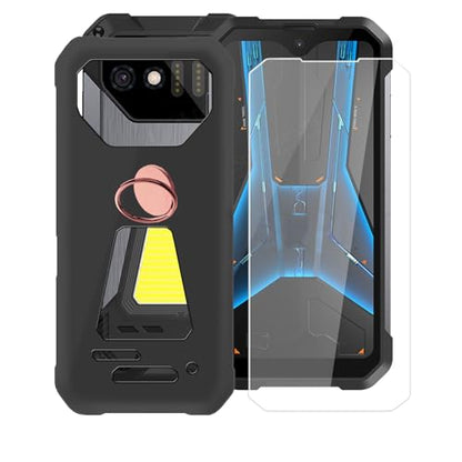 for Unihertz 8849 Tank Mini 1 Case, with [ 1 x Tempered Glass Protective Film], Shockproof Soft Cover, [360° Rotation Ring Kickstand] Case for Unihertz 8849 Tank Mini 1 (4.30") - Black