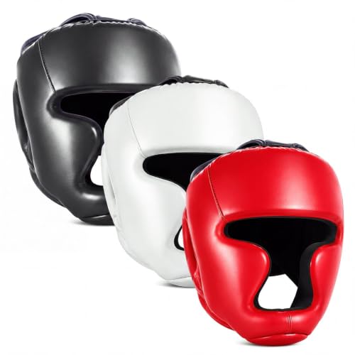 Jenaai 3 Pack Boxing Headgear Adjustable Padded Safety Head Guard MMA Training Sparring Kickboxing Muay Thai Martial Art Karate Taekwondo Helmet Gift for Valentines Adult Men Women - color: Black, Red, White