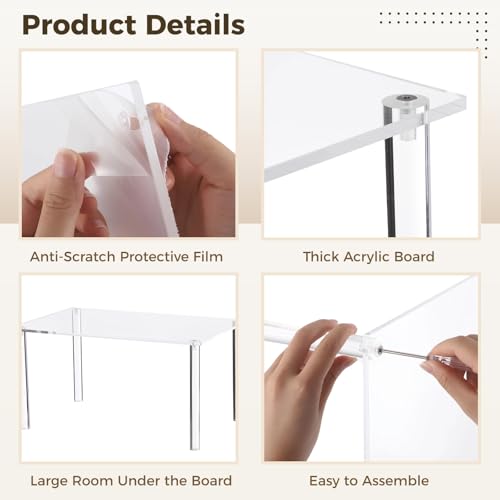 16 x 10 in Large Acrylic Risers Display Stands, Clear Display Stand for Collectibles, Rectangular 4-Leg Acrylic Plant Stand, Thick Shelf Riser for Planters Figures Dishes Spices Photography