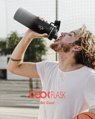 Coolflask 24 oz Insulated Water Bottle with Straw & 3 Leakproof Lids - color: Piano Night, size: 24 Ounces