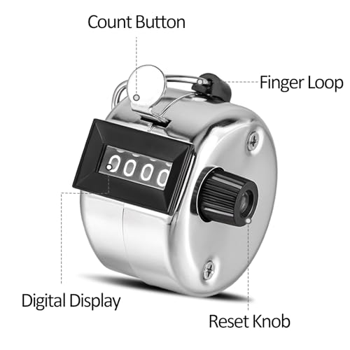 12 Pcs Hand Tally Counter 4-Digit Lap Counter Clicker, Manual Mechanical Handheld Pitch Click Counter with Finger Ring for School Golf & Knitting Row Croche