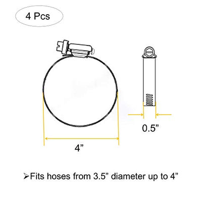 4" (Diameter) Adjustable 304 Stainless Steel Duct Clamps Hose Clamp Pipe Clamp Air Ducting Clamp worm drive hose clamps (4Pcs, 91mm-114mm) - size: 4" -4Pcs