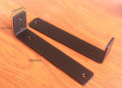 4 Pack - L 8" x H 2" x W1.5, 5mm Thick Black L Shelf Bracket, Iron Shelf Brackets, Metal Shelf Brackets, Floating Shelf, Shelf Supports with Screws - size: 8''x2'', style: Black 4 Pack