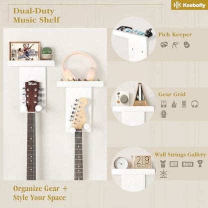 Keebofly Guitar Wall Mount 3-Pack - Rustic Wood Guitar Hanger with Pick Holder for Acoustic, Electric, Bass Guitars & Ukulele (Matte White, Screw-Mounted) [Patented] - color: 3 Pack_White