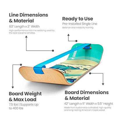 GIBBON SlackBoard, Balance Board Kids & Adults, Slackline Balance Trainer - color: Waves with Stand