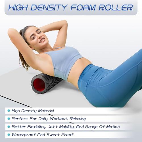 Krightlink 2-in-1 18" Foam Roller Set for Deep Muscle Massage | Foam Roller Trigger Point Release Back Roller for Fitness Relieves Muscle Pain Myofascial Pilates, Yoga (Black) - color: Black-18"(2 in 1)