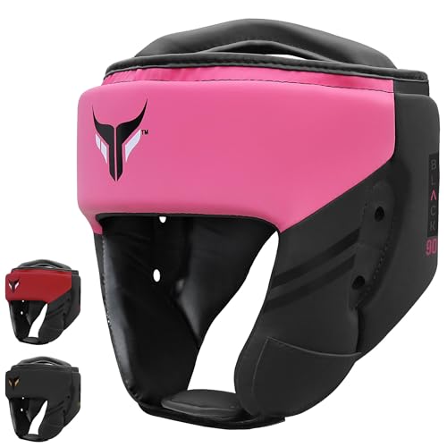 Mytra Fusion Boxing Headgear - Sparring Gear with Adjustable Strap MMA, Muay Thai, Kickboxing, Martial Arts, Karate, Head Gear - color: Black/Pink, size: X-Large