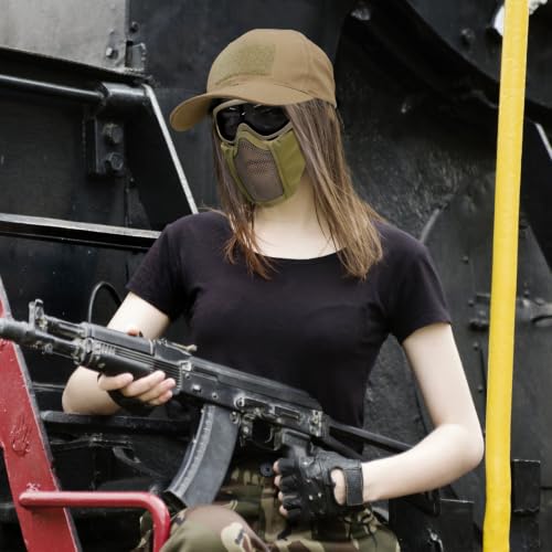 Airsoft Mask with Goggles, Foldable Half Face Airsoft Mesh Mask with Ear Protection for Paintball Shooting Cosplay CS Game - color: T, size: 3pcs