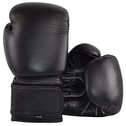 Top Grade Leather Boxing Gloves for Men and Women - Muay Thai Training Kickboxing Fighting Multi Layer Foam Sparring Gloves - Safety Strap Boxing Gloves with Black Palm 20oz, 22oz, 24oz - size: 20oz