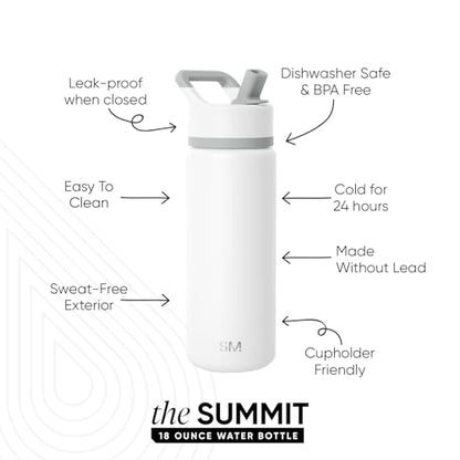 Simple Modern Insulated Water Bottle with Straw | 18oz | White - color: -Winter White Mix, style: 18oz