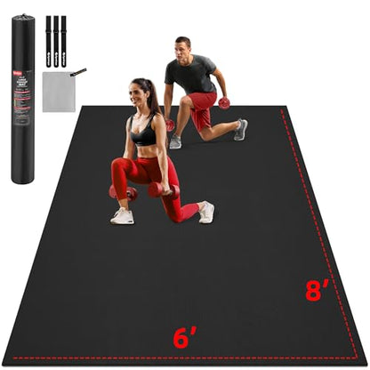 GymCope Extra Large Exercise Mat 10'x6'/9'x6'/8'x6'/7'x5'/6'x4' (8mm) | Thick Workout Mat for Home Gym & Garage Flooring, Shoe-Friendly, High-Density, MMA, HIIT, Weight Lifting, Cardio&Strength - color: 8'x6'x8mm-Black