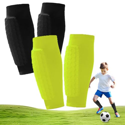 2 Pairs Soccer Shin Guards for Kids Youth Adult with Honeycomb Pads - color: Black+Green, size: X-Large