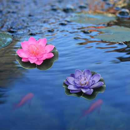 TIDTALEO Artificial Floating Lotus Flowers with Fake Lily Pads, 10cm Faux Water Lilies in 8- for Pool, Aquarium, Pond Decoration and Indoor Outdoor Display