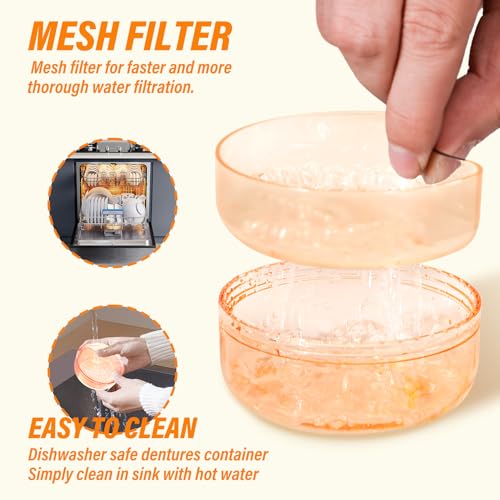 2 in 1 Retainer Cleaning Case for cleaning and storing dentures - color: Orange