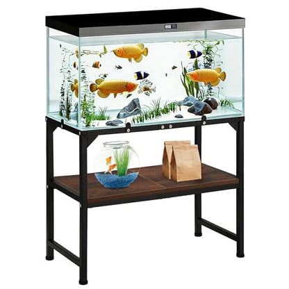 10-20 Gallon Fish Tank Stand, Metal Aquarium Stand with Adjustable Non-Slip Foot and Wooden Shelf, Reptile Tank Stand Easy to Assemble for Home Office, Firm and Steady(Tank not Included) - color: BLACK-01