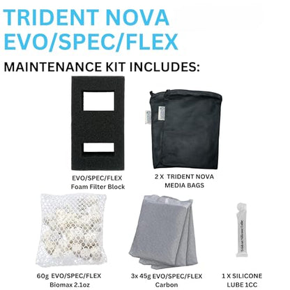 SPEC (3 Gal,5 Gal) | EVO(5 Gal) | Flex (9 Gal) Maintenance & Replacement Filter Media Kit, Including Trident Mesh Bags(SPEC EVO Flex Activated Carbon 3-Packs, BioMax, Foam Filter Block)