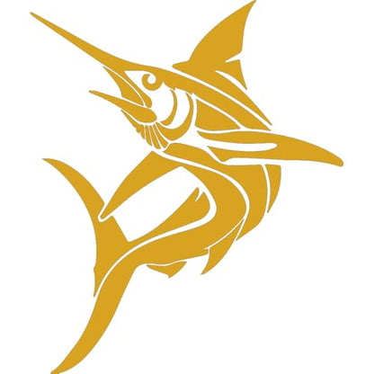 Tribal Marlin Fish 1 (Metallic Gold) (Set Of 2) Premium Waterproof Vinyl Decal Stickers For Laptop Phone Accessory Helmet Car Window Bumper Mug Tuber Cup Door Wall Decoration