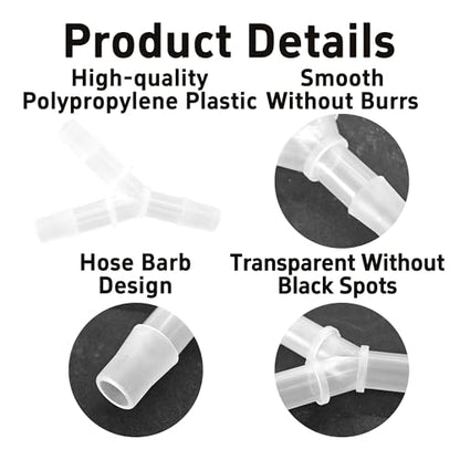 6Pcs 1/2" Hose Barb Fitting Equal Barbed, Transparent Y Shaped 3 Way Plastic Joint Splicer Mender Adapter Union for Air Line Tubing Pipe - size: 0.5 Inch