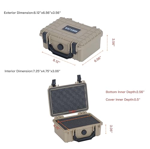 MEIJIA IP67 waterproof hard compact case,Customizable Fit Foam,8.12”x6.56”x 3.56”,Fit Use of Drones, Cameras,Equipments,lens (Desert Tan) - color: Desert Tan, size: 8.12x6.56x3.56inches