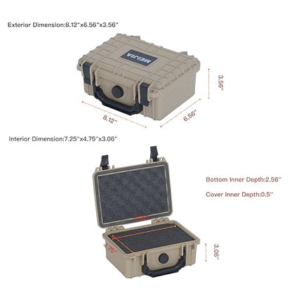 MEIJIA IP67 waterproof hard compact case,Customizable Fit Foam,8.12”x6.56”x 3.56”,Fit Use of Drones, Cameras,Equipments,lens (Desert Tan) - color: Desert Tan, size: 8.12x6.56x3.56inches