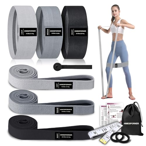 HIMESPORNER 9 PCS Fabric Resistance Bands Set for Working Out | Non-Slip Exercise Booty Bands for Women Men Leg Glutes with Hair Ties and Tape Measure - for Home Gym Workout, Yoga, Pilates - color: Grey and Black