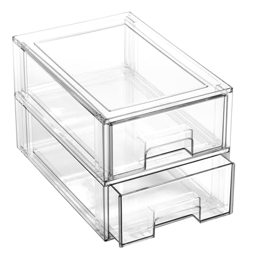 BINO | Stackable Storage Drawers, Small - 2 Pack, Clear | THE CRATE COLLECTION | Storage Bins With Drawers | Bathroom Organizers | Under Sink Organizer | Vanity Cabinet Home Organization - size: Small 2-Pack