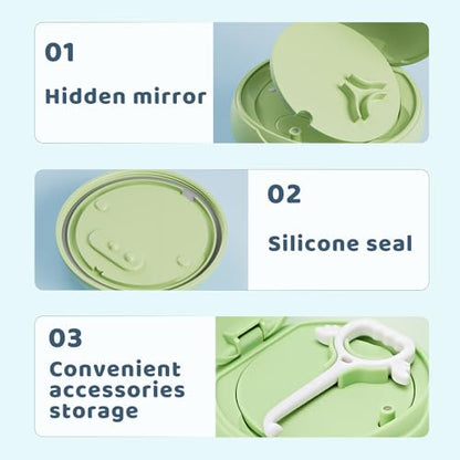 Retainer Case Denture Bath Case Basket Mirror Leak-proof Green Cat - color: Green Cat