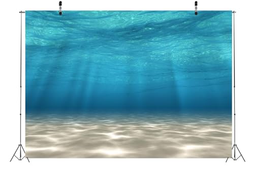 BELECO 5x3ft Fabric Underwater Backdrop Blue Sea Underwater World Ocean Waves Sandy Beach Sunlight Rays Background Aquarium Backdrop Undersea Party Decorations Baby Shower Birthday Photo Props