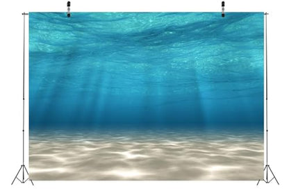 BELECO 5x3ft Fabric Underwater Backdrop Blue Sea Underwater World Ocean Waves Sandy Beach Sunlight Rays Background Aquarium Backdrop Undersea Party Decorations Baby Shower Birthday Photo Props
