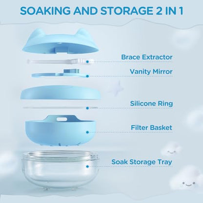 Retainer Case Denture Bath Case Basket Mirror Leak-proof Blue Cat - color: Blue Cat