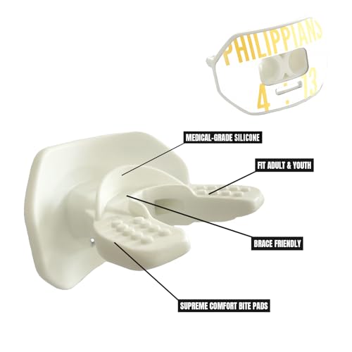O Shield Vortex Graphic Football Mouth Guard, Philippians 4:13 White - color: Philippians 4:13 White
