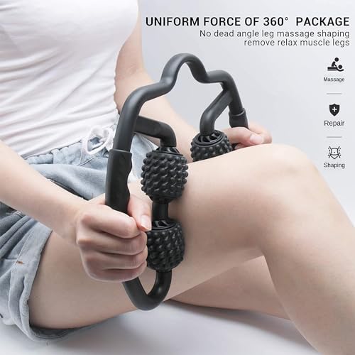 4 Wheels Foam Roller Muscle Massager for Leg Neck Hand Arm,Trigger Point Muscle Relax Massager Indoor Sports Yoga Bodybuilding Equipment (Black) - color: Black