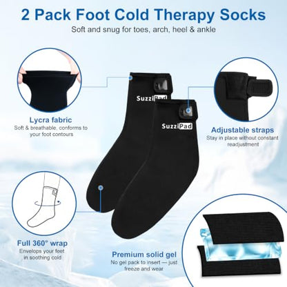 SuzziPad Cold Therapy Socks, Adjustable Ankle Ice Pack Wrap for Chemo, L - size: L