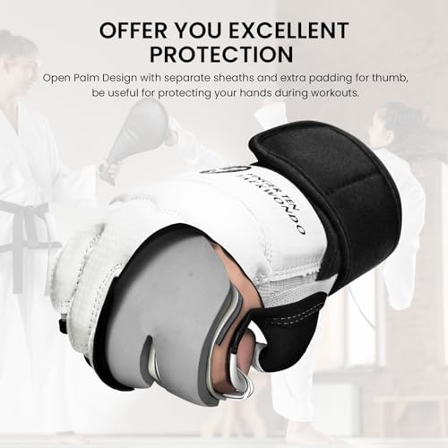 Taekwondo 스파링 기어 장갑, 손 및 발 프로텍터, 화이트 보호 가드 세트, 복싱 킥복싱 핏, 성인 남성 여성 어린이 훈련용 - color: 화이트., size: X-Small