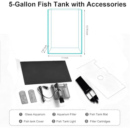 5 Gallon Glass Fish Tank with Filter and Light, Small Betta Aquariums Starter Kit. - size: 5 Gallon