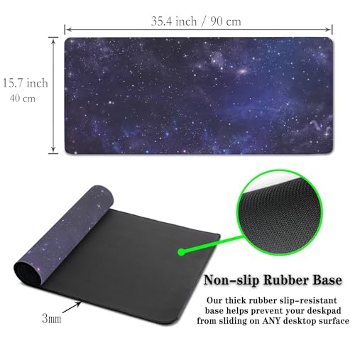 Office Desk Pad Galaxy Universe, Gaming Mousepad XXL Mouse Pads Large Mouse Pad, Work Desk Mat Non-Slip Rubber Base, 35.4 X 15.7 inch for Work/Game/Office Starry Night Sky Stars Outer Space - color: Galaxy Universe