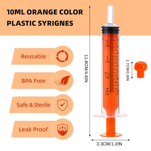 40pcs 10ml Syringes with Caps for Industry Lab Pet Feeding (Orange)