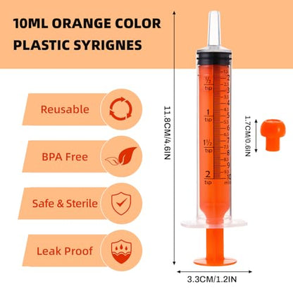 40pcs 10ml Syringes with Caps for Industry Lab Pet Feeding (Orange)