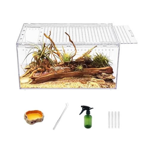 Reptile Growth Reptile PC Terrarium,Tarantula Enclosure,Spider Tank with Magnetic Button.12"x 8" x 6" Lizard Enclosure,Reptile Breeding Tank for Insect,Fish,Tarantula,Hermit Crab,Small Bearded Dragon