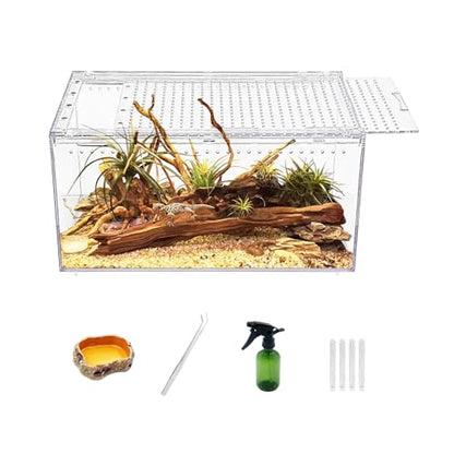 Reptile Growth Reptile PC Terrarium,Tarantula Enclosure,Spider Tank with Magnetic Button.12"x 8" x 6" Lizard Enclosure,Reptile Breeding Tank for Insect,Fish,Tarantula,Hermit Crab,Small Bearded Dragon