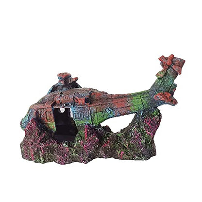 Helicopter Ruins Landscaping Fish Shrimp Shelter Resin Stone Tank Decoration for Turtles