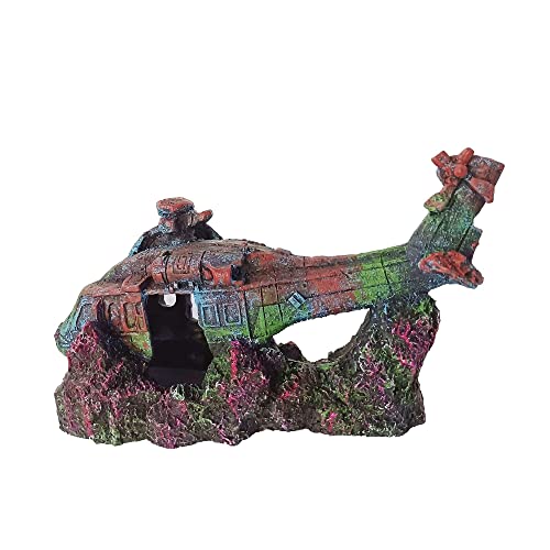 Helicopter Ruins Landscaping Fish Shrimp Shelter Resin Stone Tank Decoration for Turtles