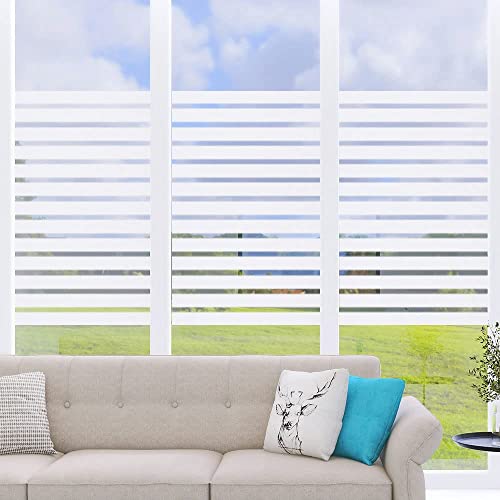 2/4 Stripe Frosted Window Film, Privacy Glass Window Sticker, Vinyl Decorative Window Decals, UV Protection Static Clings No-Glue Removable Window Film for Home Office Meeting Room(23.6 x 157.4 inch)