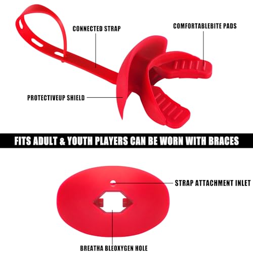Gy Football Mouth Guard Football Mouthpiece, Mouthguard with Strap for Hockey/Lacrosse/Wrestling/Boxing/Basketball, Fits Adults/Youth/Kids 11+ (red) - color: Red