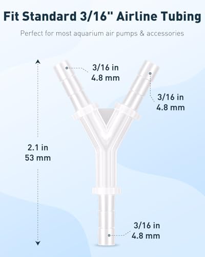 Pawfly 8 Pcs Aquarium Airline Tubing Connectors, 3/16" Airline Y Connector Splitter for Air Pump Tubing, 3 Way Hose Connectors, Plastic Barbed Hose Fittings for Fish Tank