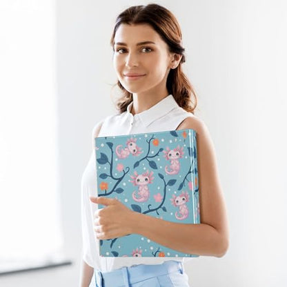 Cute Pink Axolotl Round Ring Binders 1.5 Inch Aquatic Plant Amphibian Blue 3 Ring Clipboard Binder for Office School Work Supplies File Folder 200 Sheet Capacity