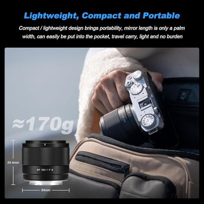 VILTROX 25mm F1.7 Air FE Pocket Dispo Lens AF F/1.7 E-Mount Portable Shot for Sony Beginner's Lens Auto Fcous APS-C Large Aperture Prime FE Lenses